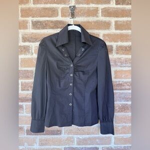 TCEC Black Button-Front Blouse with Eyelet Detail
